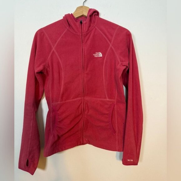 The North Face Women’s TKA 100 Fleece Full-Zip Hoodie Jacket Sz S Pink Red - Picture 2 of 11